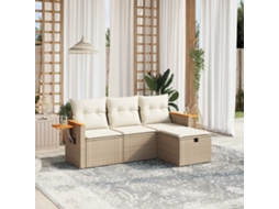 Conjunto de sofá de jardim de 4 peças com almofadas Vime Pe Bege Lovely Home