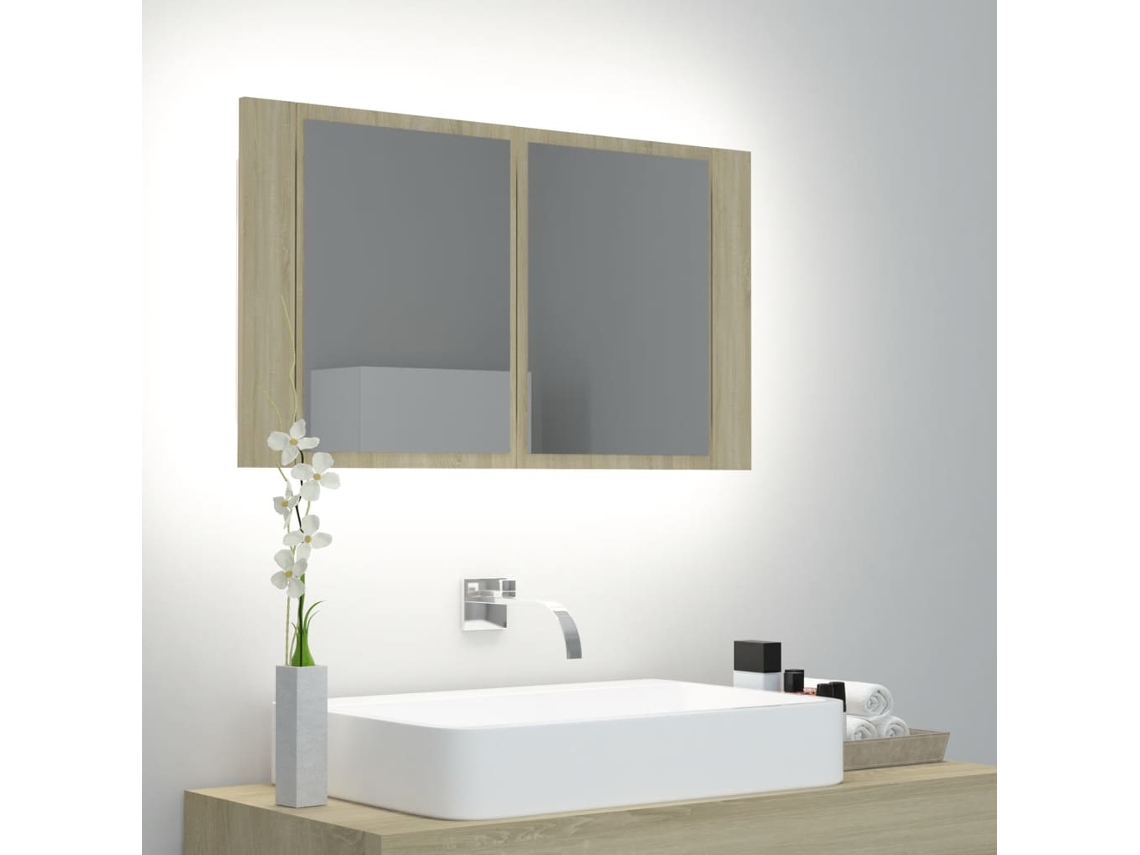 Vidaxl Armário Espelhado Casa De Banho Led Acrílico Carvalho Sonoma