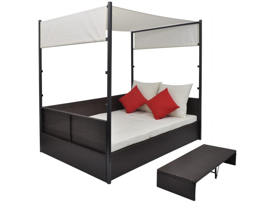 Maison Exclusive - Espreguiçadeira De Jardim Com Toldo 190x130 Cm Vime Pe Castanho