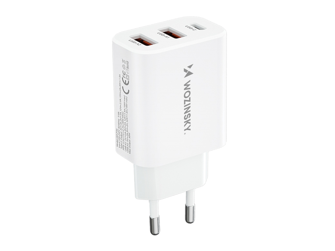 Ładowarka Sieciowa 100 240v 30w Usb c 2x Usb a Biała WOZINSKY