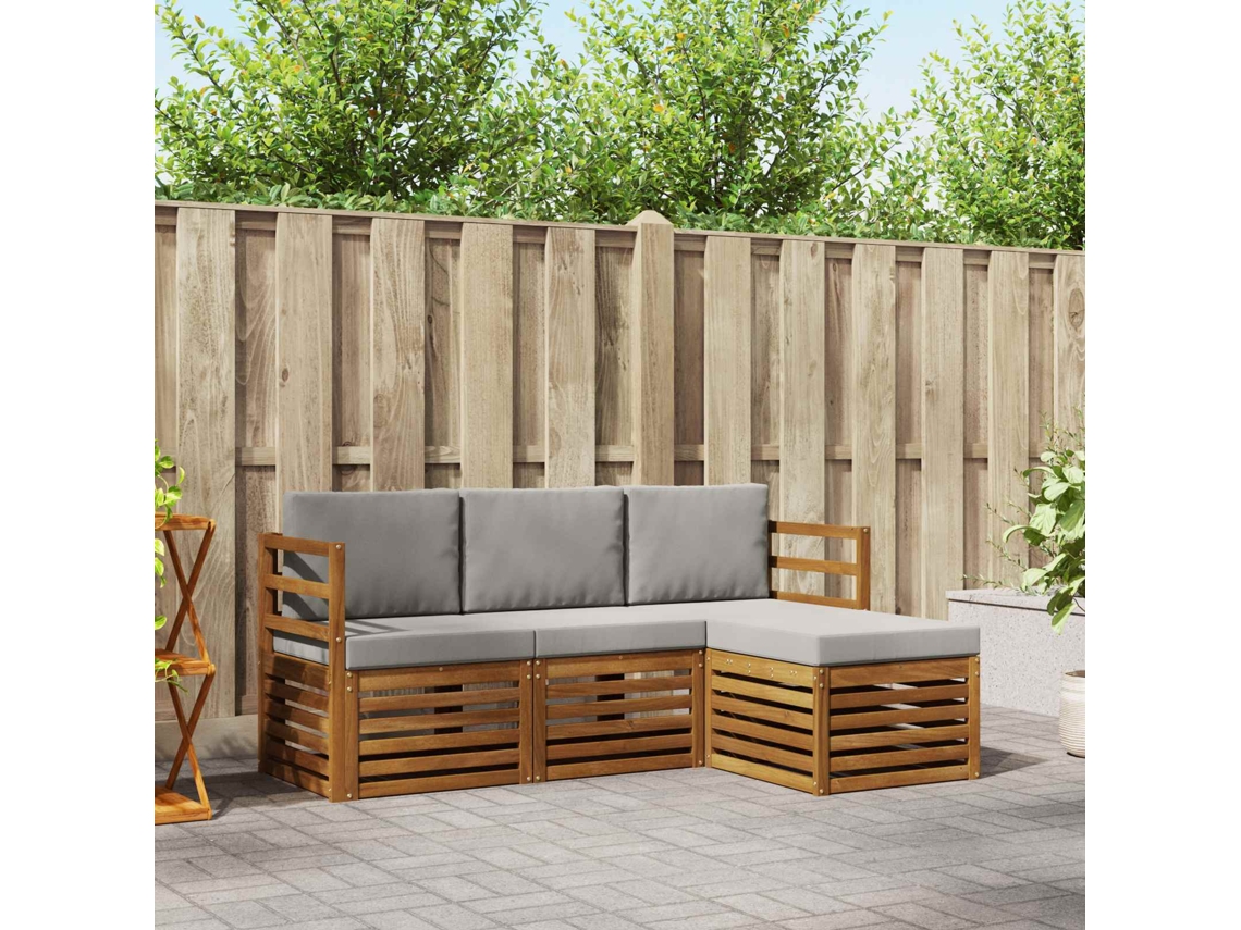 Vidaxl Conjunto De Sofás Para Exterior 4 Pcs Cinza Natural E Claro
