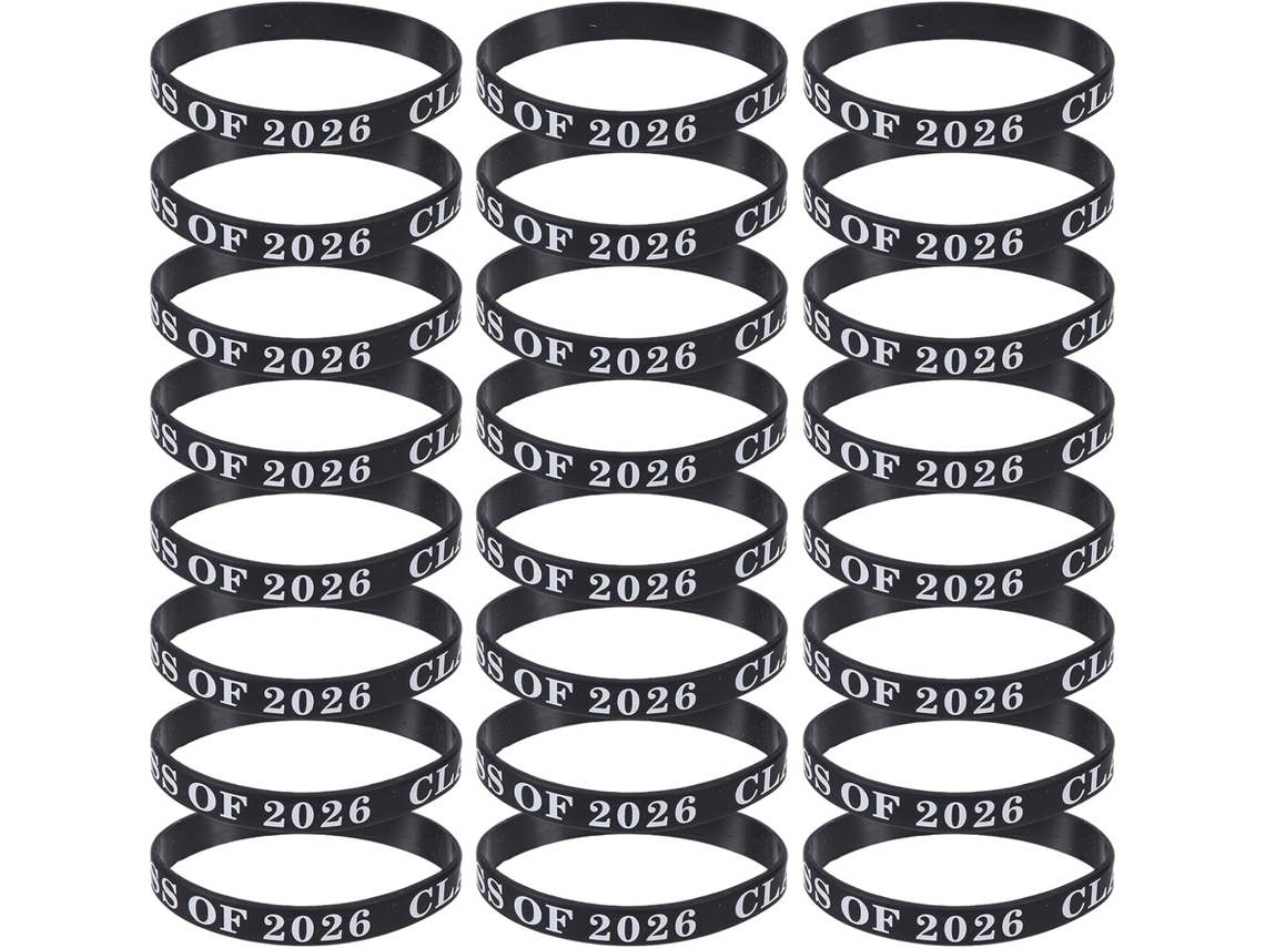 Pulseiras de Silicone Veemoon para Formatura, 24 Peças, Turma de 2026, Pretas, Confortáveis E Ajustáveis, Unissex, Pará