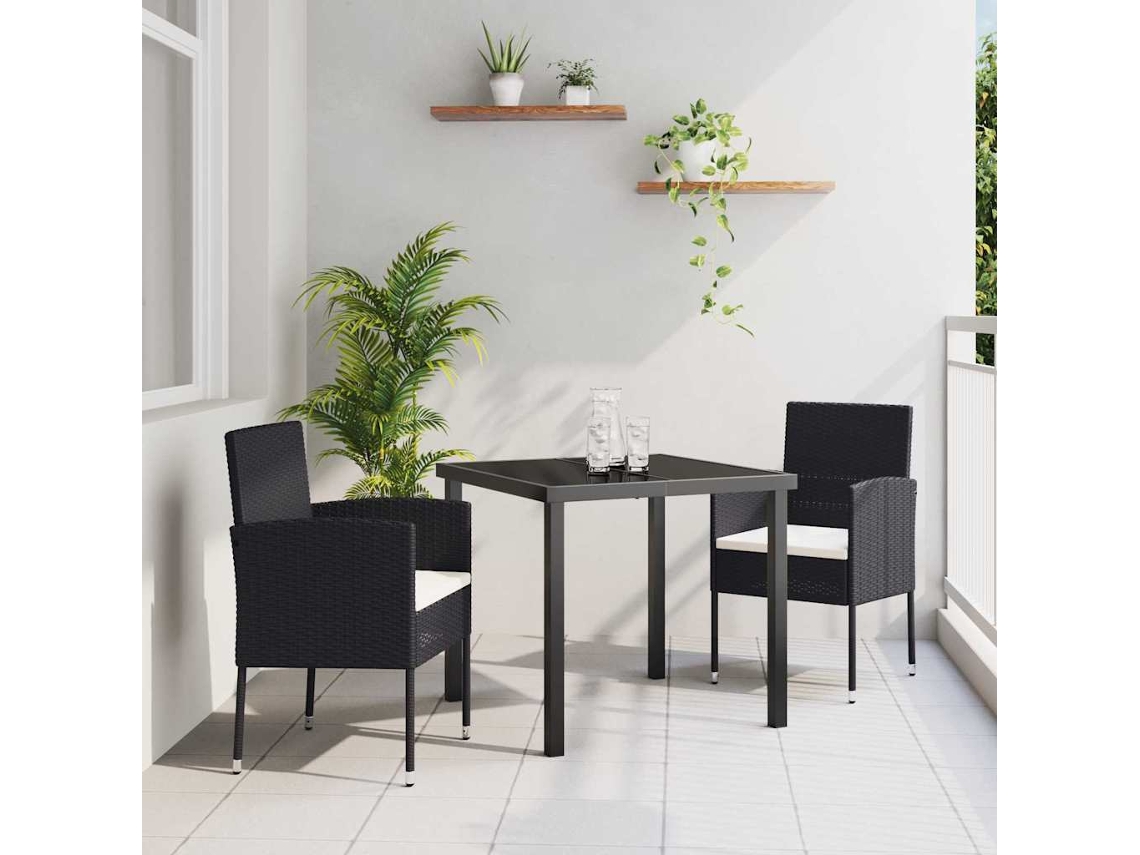 Vidaxl Conjunto De Jantar Para Jardim 3 Unid. Preto Vime Pe