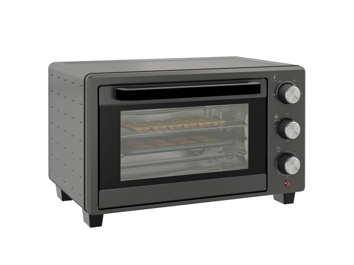Mini forno de 21 L, com grade, assadeira, controle de temperatura, aço inox, cinza | S/MARCA