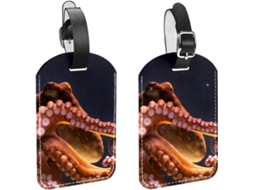 Conjunto De 2 Etiquetas Bagagem Kraken Em Couro Sintético Com Estampa Polvo Marinho