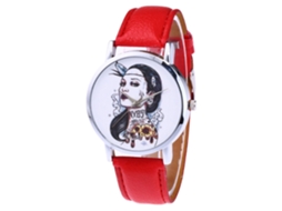 Relógio de Quartzo com Pulseira de Couro Design Simples Decoração para Mãos Vermelho