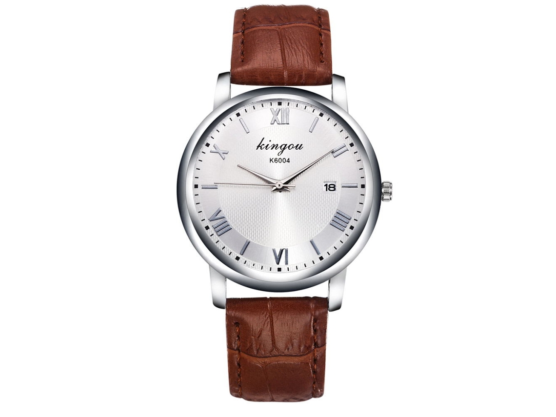 Reloj Empresarial Hombre De Cuero Correa Redonda Dial Analógico De Cuarzo Café
