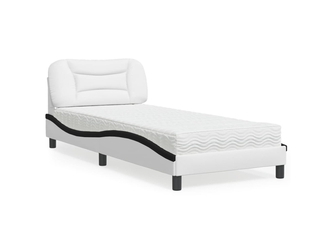 Vidaxl Cama Com Colchão Hvar 90x200 Cm Couro Artificial Branco E Preto