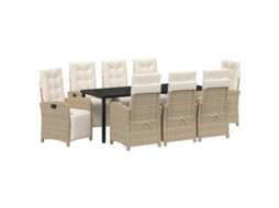 Conjunto 9 Conjunto De Jantar Para Jardim Vidaxl Bege Vime Pe (200 X 80 X 73 Cm)