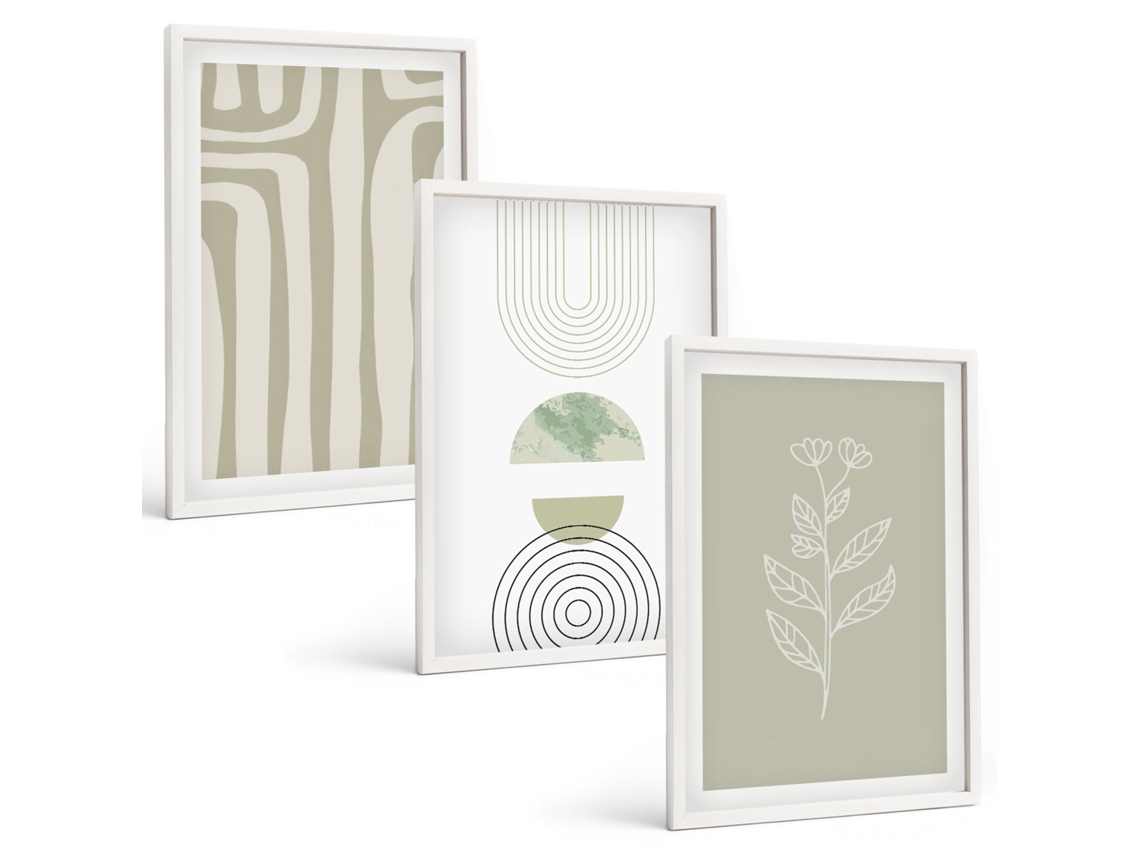 Quadros Decorativos Para Parede Padrões Geométricos De Plantas Moldura Branca Fotos Para O Escritório Espelharte (3 Piezas De 40x60 Cm)