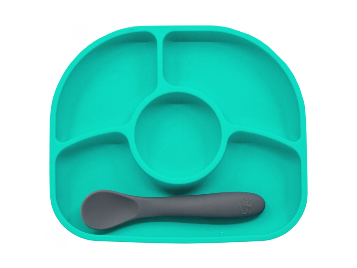 Prato Antiderramamento E Colher De Silicone 4 Meses E Cor: Aqua BBLÜV