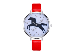 Relógio de Pulso Feminino Casual Simples de Quartzo com Pulseira de Pu Vermelho