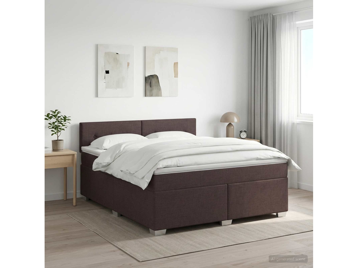 Vidaxl Cama Box Spring Com Colchão Marrom Escuro 160 X 200 Cm Tecido