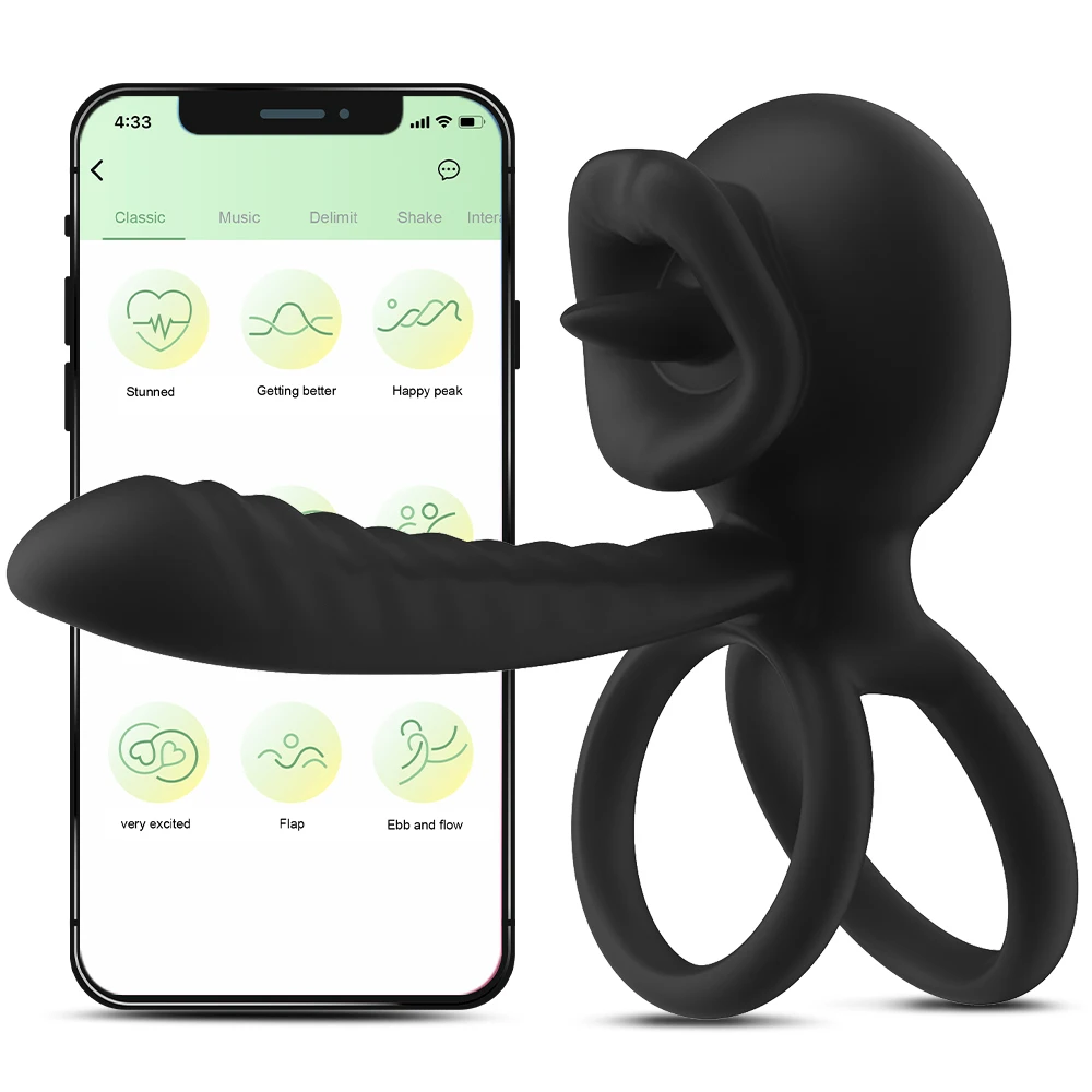 (preto) Anel Peniano Vibratório, Estimulador De Língua/clima, Plug Anal Massageador De Próstata