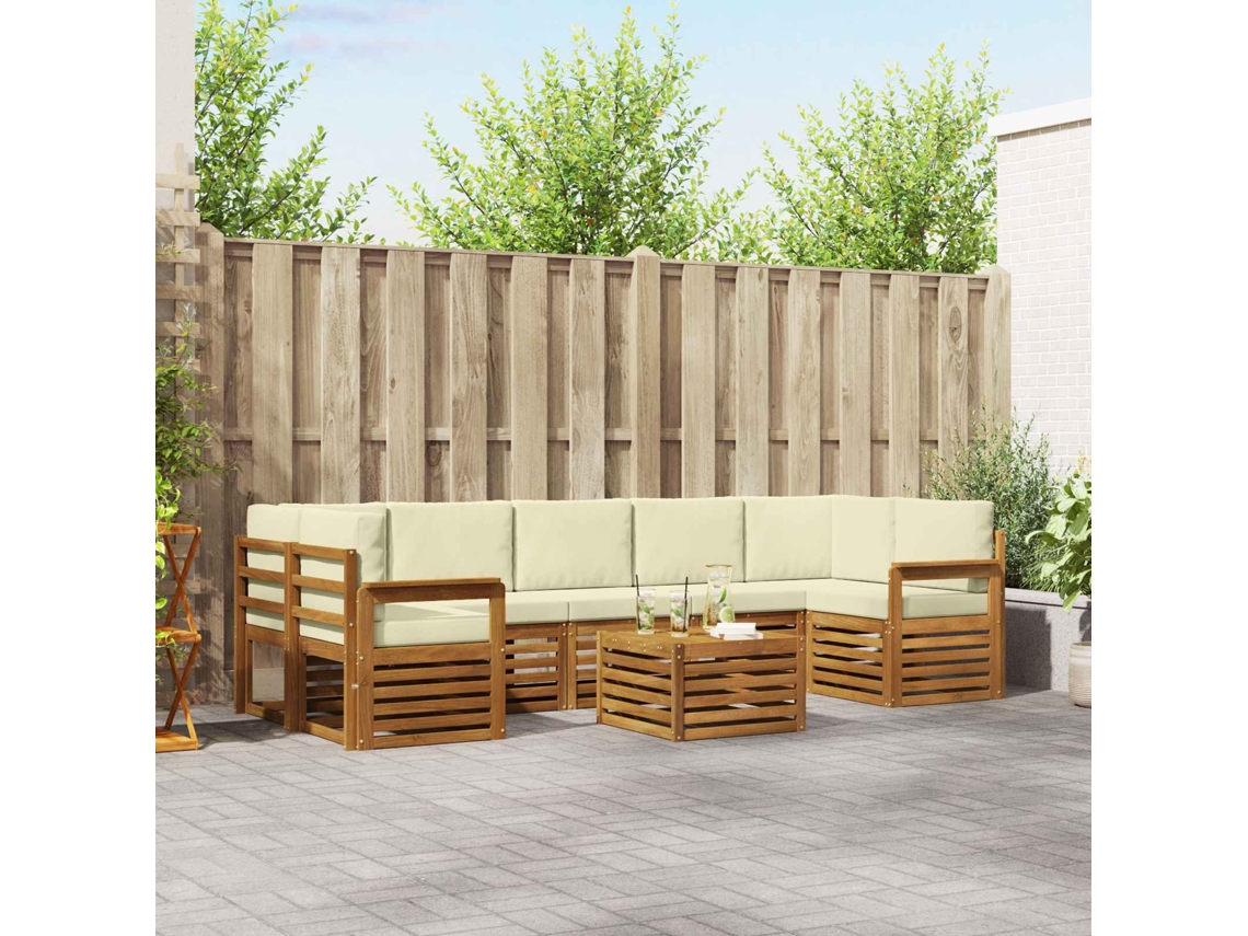 Vidaxl Conjunto De Sofás Para Exterior 8 Unid. Natural E Creme