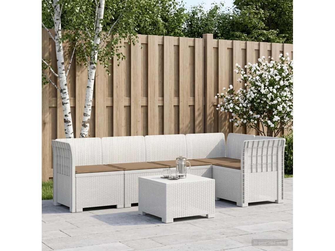 Vidaxl Sofá De Jardim De 5 Pessoas Com Almofadas Visual De Rattan Pp