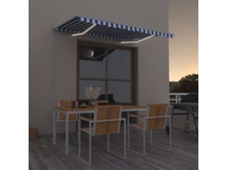 Vidaxl Toldo Retrátil Manual Com Led 300x250 Cm Azul E Branco