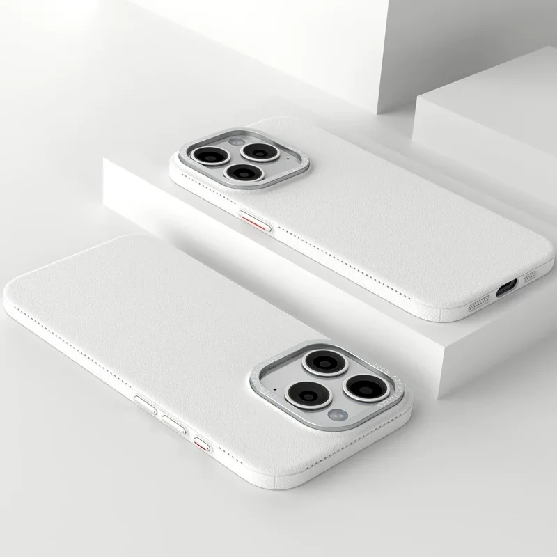 Capa De Metal Para Câmera (iphone 15 Plus Branco), Textura De Couro, Silicone Fosco À Prova De Choque.
