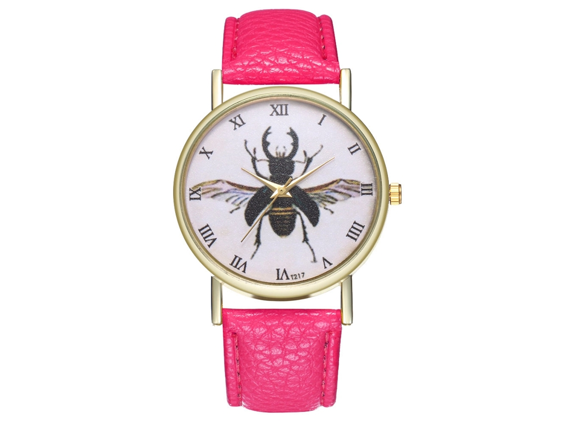 Relógio de pulso de quartzo para casal com pulseira de PU, mostrador redondo e design moderno (rosa e vermelho)