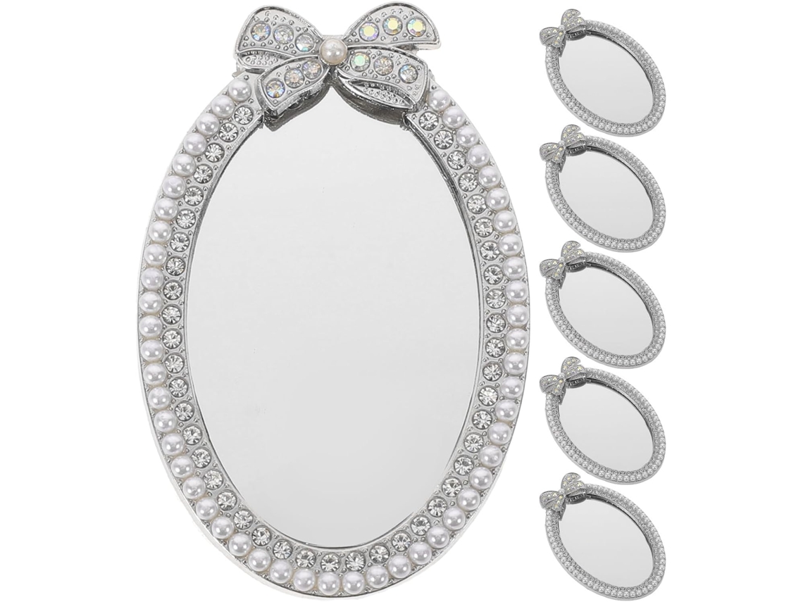 Conjunto De 6 Espelhos Ovais Para Celular, Finos, Com Moldura De Strass E Fita.