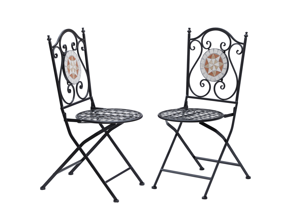 Conjunto De 2 Cadeiras Dobráveis Aço E Mosaico Cor Preto 39x50x92,5 Cm Outsunny