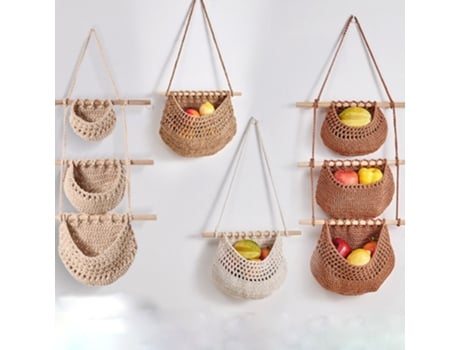 Rede de Rede para Frutas Penduradas em Macramê com 4 Peças, Cesta de Armazenamento de Frutas e Vegetais SUNNY SPACES