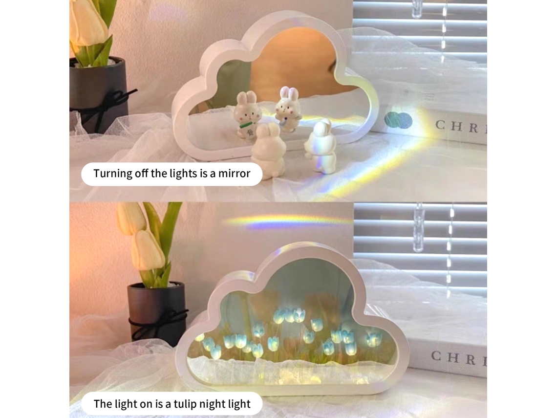 Rebe-lâmpada De Noite Espelho Flor Diy Luminosa Decorativa Nuvem Para Quarto Sala Mesa Decoração