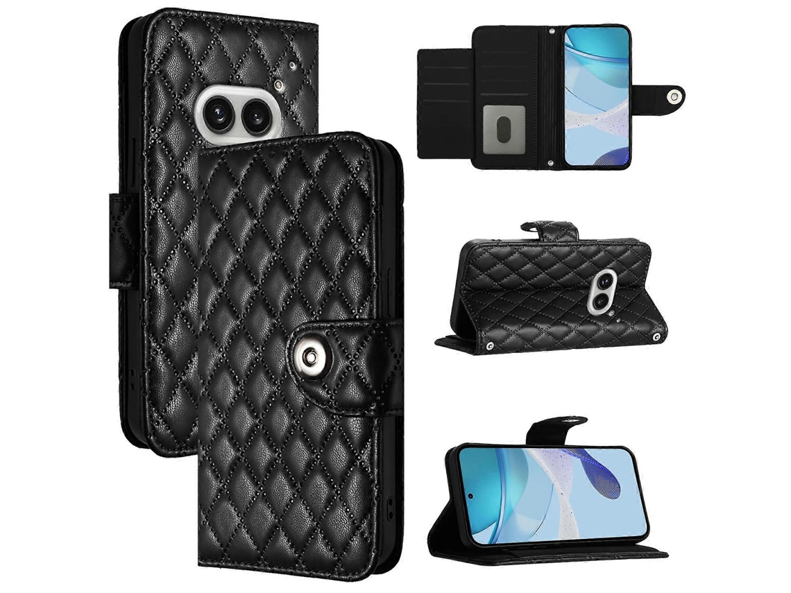 Capa De Celular Flip Em Couro Com Textura Rômbica E Cordão Para Nothing Phone 2a