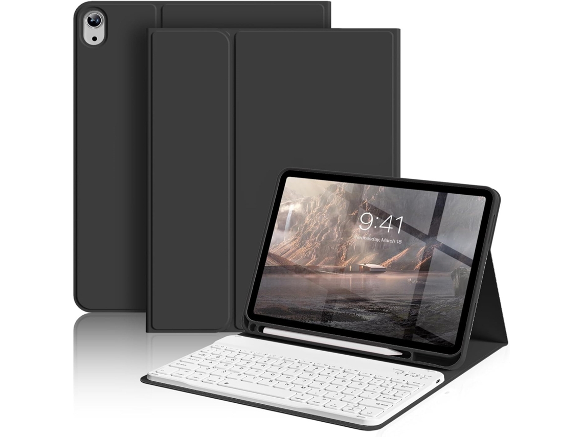 Capa Com Teclado Para Ipad Air4/5/6/7 Polegadas,teclado Bluetooth Magnético Destacável Cuich (preto)