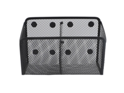 Porta-canetas multifuncional magnético em malha metálica com grande capacidade, ideal para escritório e quadros brancos.