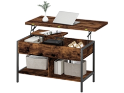 Mesa Centro Retrátil Extensível Com Compartimento Oculto E Prateleiras Abertas - Rústico Design Elegante Marrom 98x49x55cm