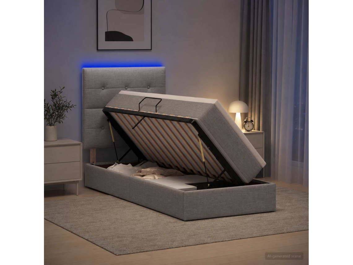 Vidaxl Cama De Armazenamento Led Com Colchão Cinzento-claro