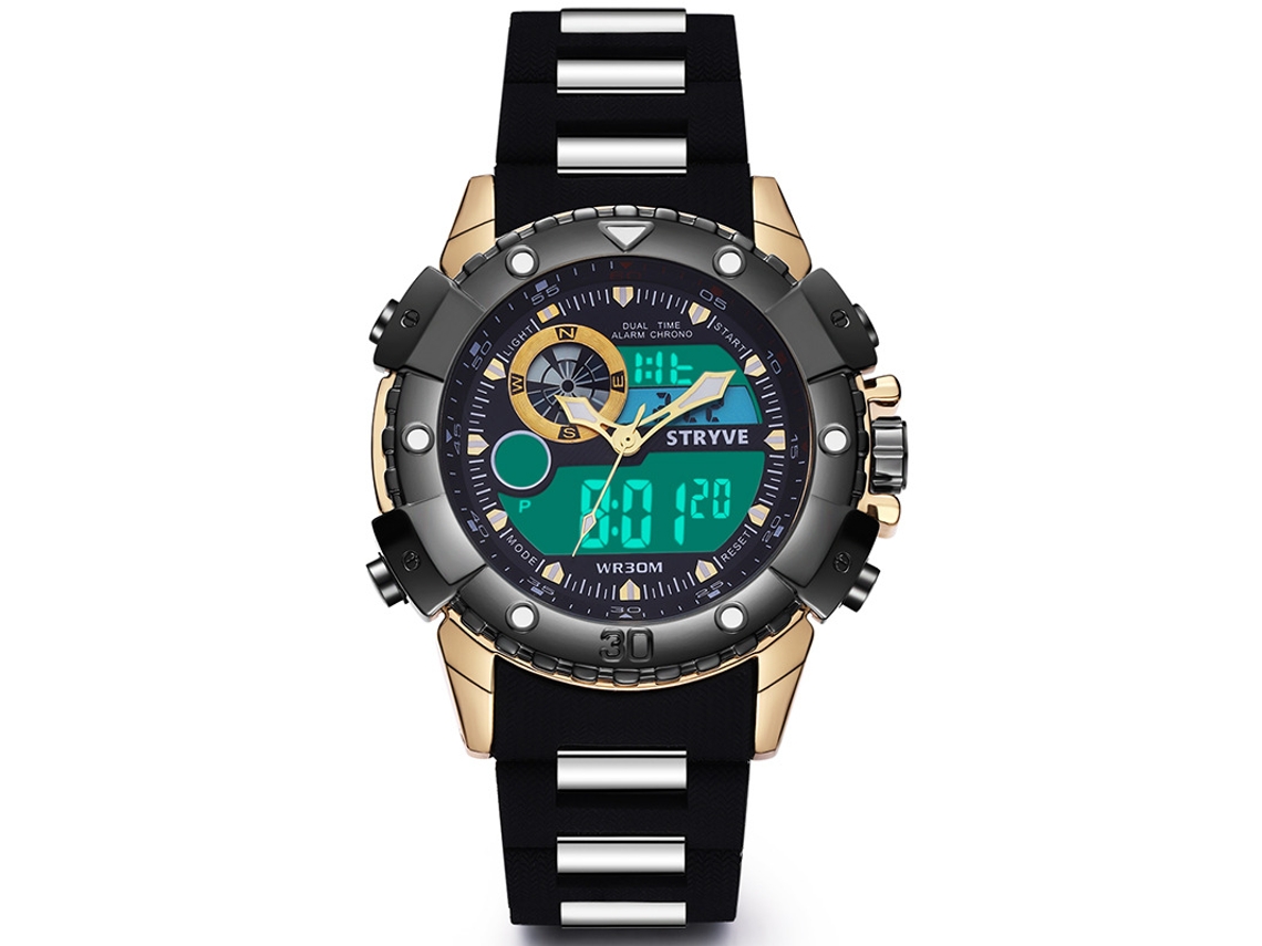 Relógio Esportivo Masculino Multifuncional e Elegante com Movimento Duplo e Resistente À Água MDUG (dourado)