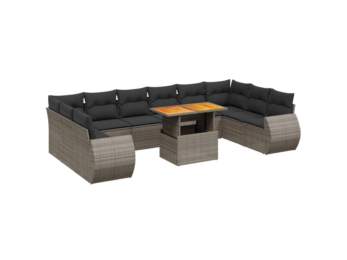 Conjunto de 11 Sofás de Jardim com Almofadões Vime Pe Cinzento MAISON EXCLUSIVE