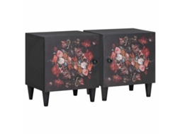 Conjunto 2 Mesa-de-cabeceira Vidaxl Preto Madeira De Mangueira Maciça (40 X 33 X 46 Cm)