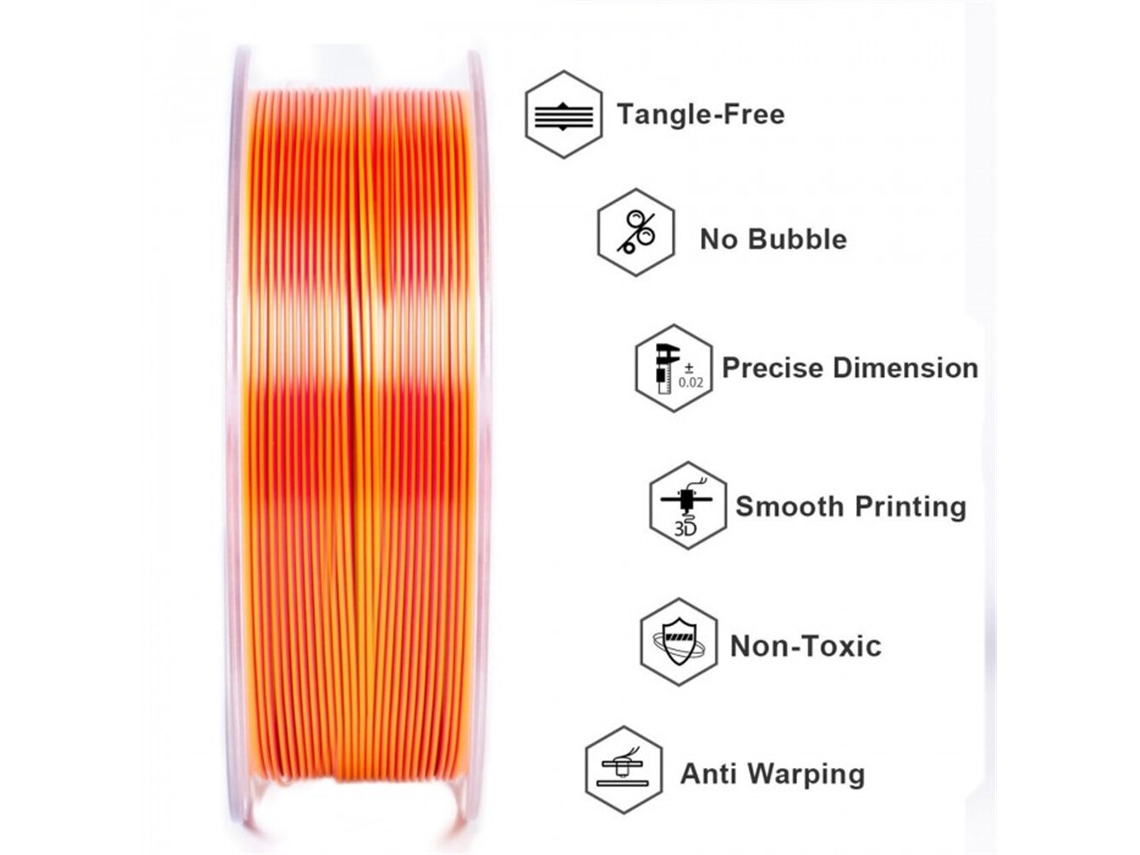 Filamento de Seda PLA para Impressora 3D GEEETECH 1,75 mm 1 kg Duas Cores Sem Entupimentos Sem Bolhas Alto Brilho Ampla Compatibilidade (1 kg)