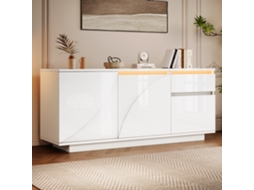 Armário Lateral 140x40x60cm 3 Armários Led 1 Gaveta Branco
