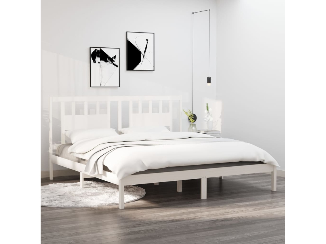 Estrutura De Cama 200x200 Cm Pinho Maciço Branco