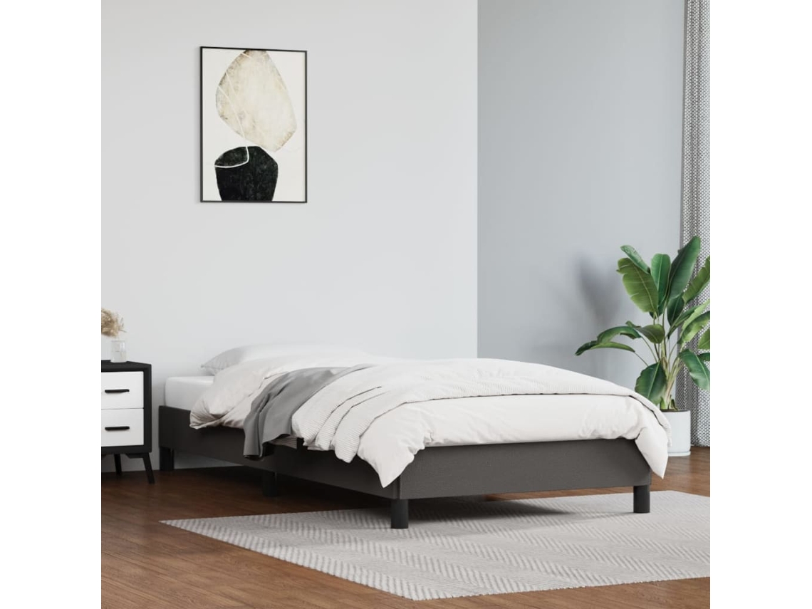 Cama De Solteiro | Cama De Adulto | Estrutura De Cama 80x200 Cm Couro Artificial Cinza Wsd285995