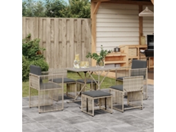 Vidaxl 7 Pcs Conj. Jantar P/ Jardim C/ Almofadões Vime Pe Cinza-claro