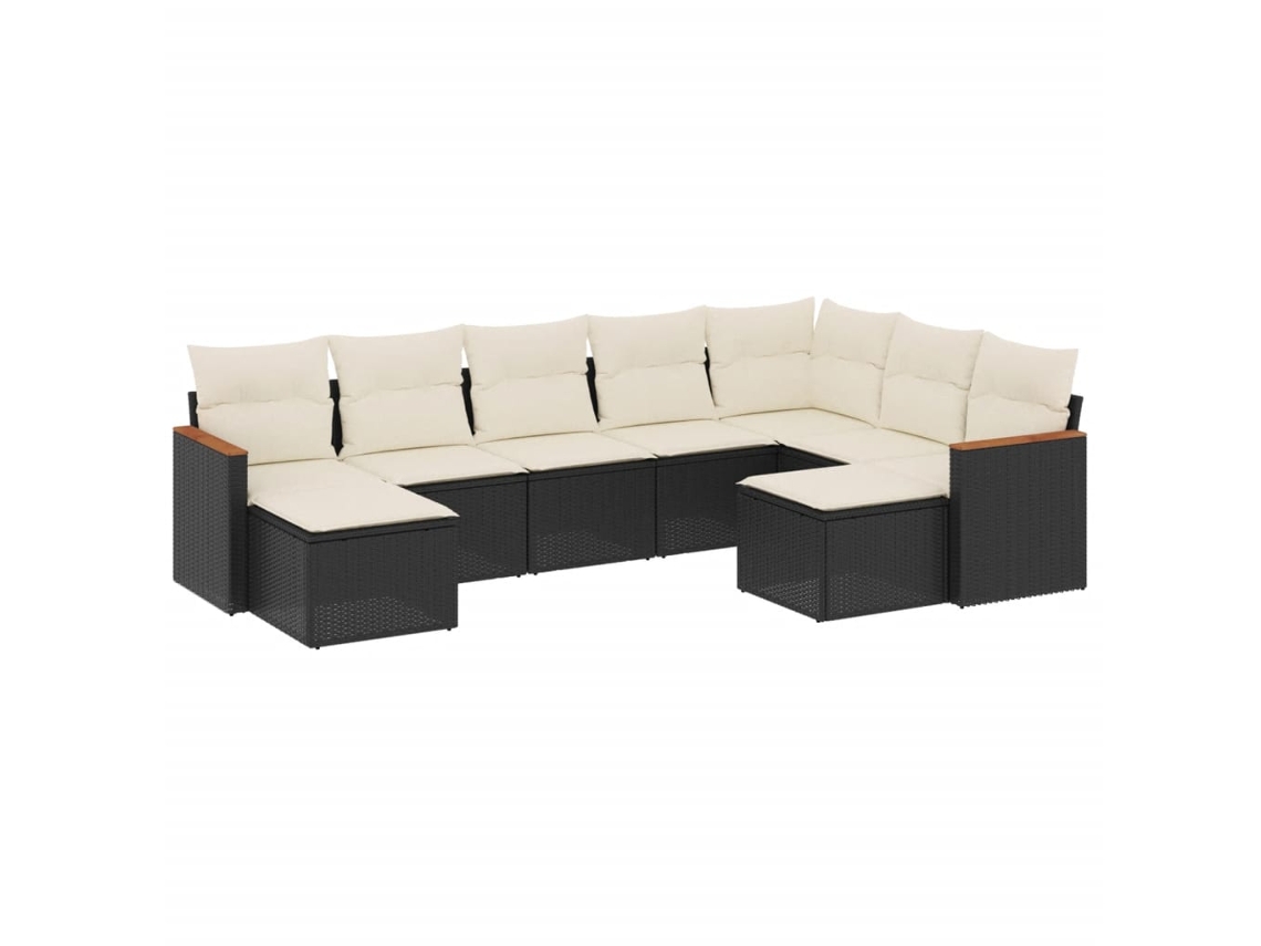 Conjunto de 9 sofás de jardim com almofadões Vime Pe Preto MAISON EXCLUSIVE (9 peças)