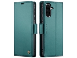 Capa Para Samsung Galaxy A36 De Couro Com Textura De Lichia E Fecho Borboleta Proteção E Rfid Antirroubo Verde