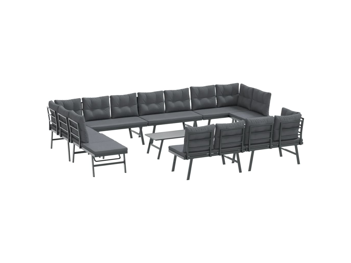 9 Pcs Bancos de Jardim com Almofadões Aço Revestido a Pó Preto MAISON EXCLUSIVE