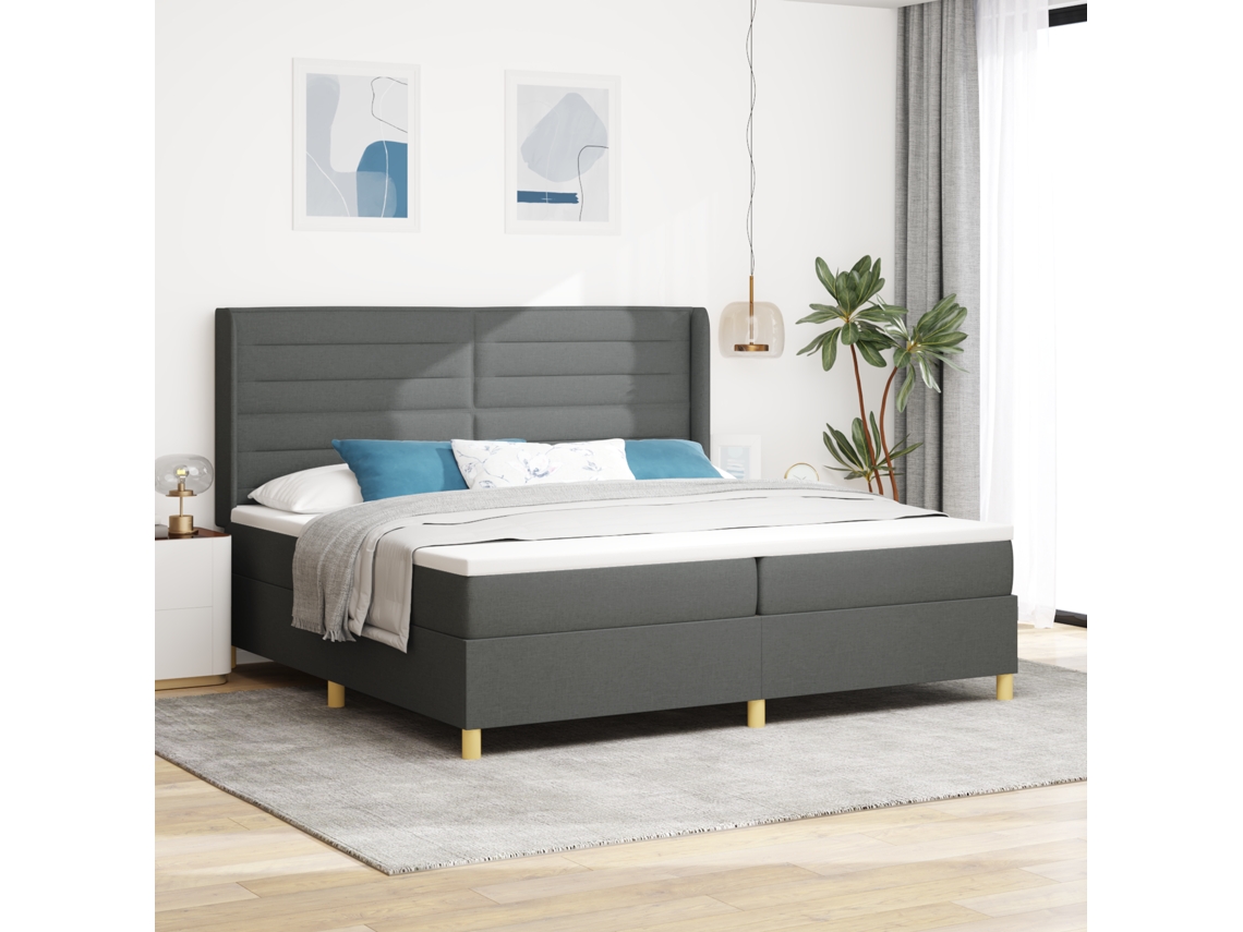 Cama Box Com Colchão Cinza Escuro 200x200 Cm Tecido
