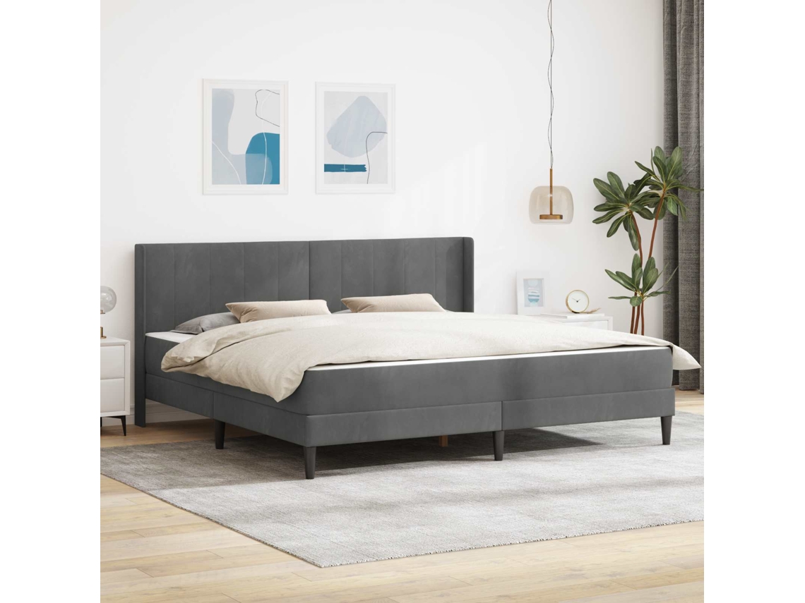 Vidaxl Estrutura De Cama Com Colchão Cinza Escuro 180 X 200 Cm Veludo