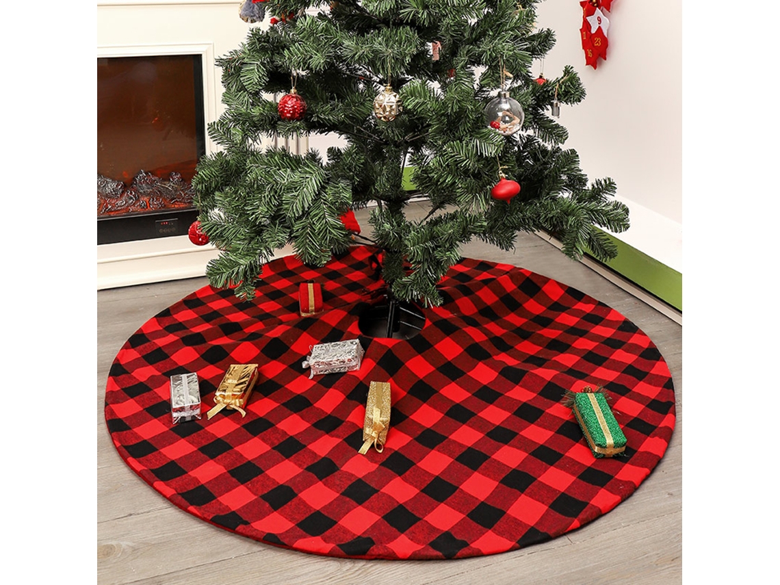 Saia Para Árvore De Natal (xadrez Vermelho E Preto, 48 Polegadas/120 Cm) Eoocoo