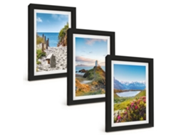 Composição De Quadrospraia, Farol, Montanhas, Flores Moldura Preta Imagens Para Um Quarto Infantil Espelharte (3 Peças 20x30 Cm)