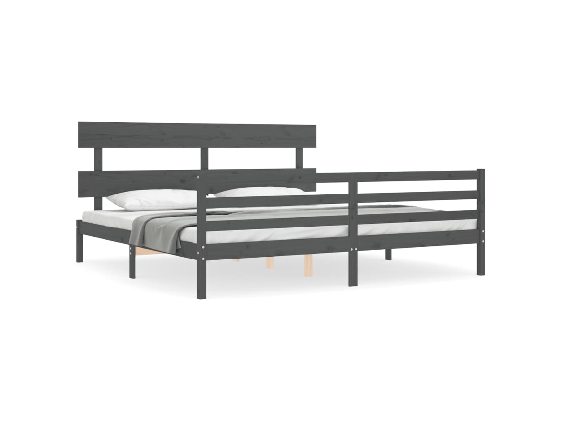 Estrutura de Cama com Cabeceira Madeira Maciça Cinza 200x200 cm MAISON EXCLUSIVE