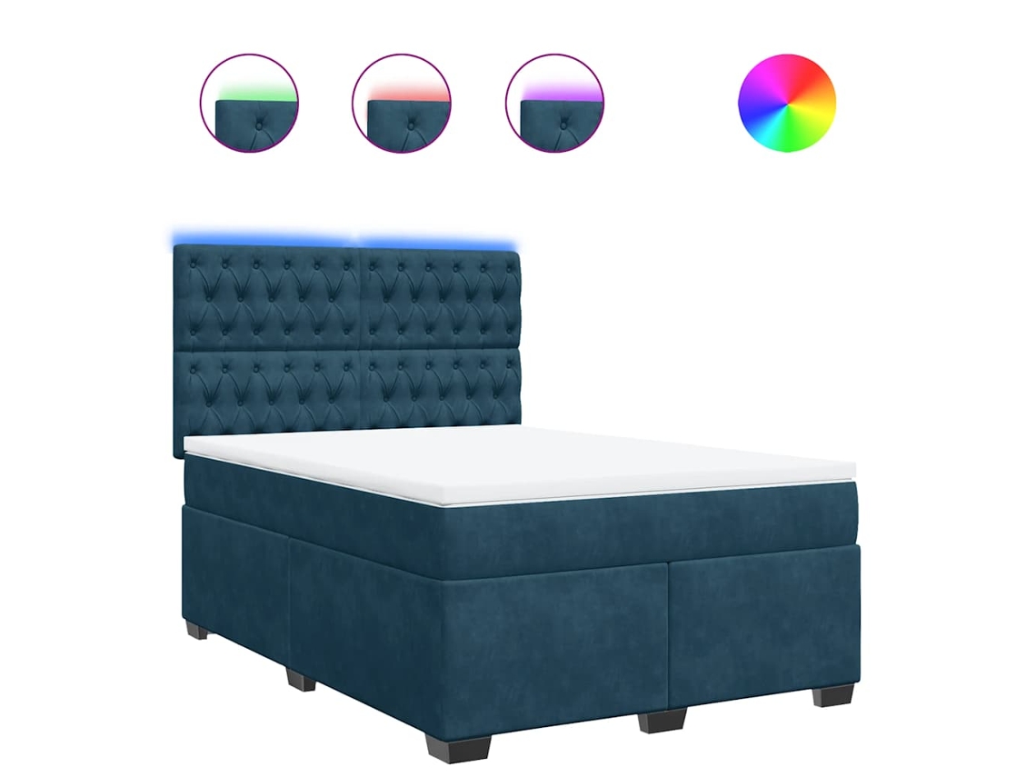 Conjunto 1 Cama Box Spring Vidaxl Azul Veludo (200 X 144 X 150.5 Cm)