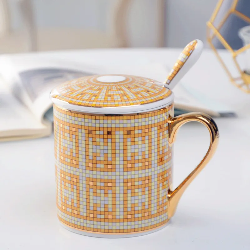 Caneca de Café de Cerâmica Criativa em Estilo Britânico, Caneca de Luxo para Casal MDUG (estilo B 300ml)